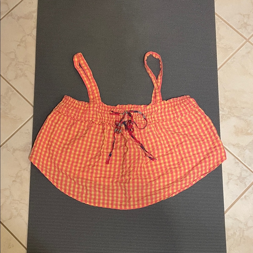 Free People Orange and Pink Checkered Blouse
